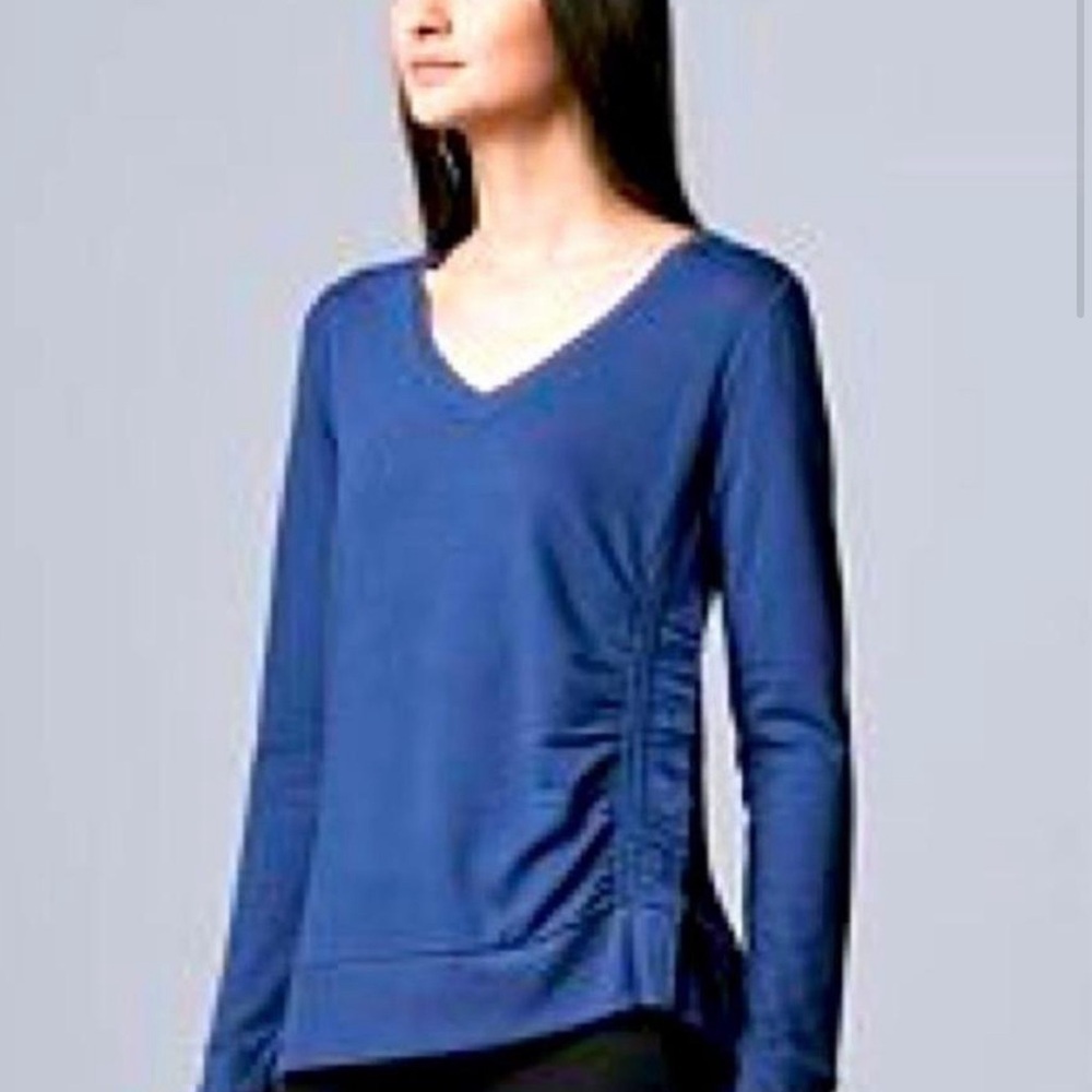 Simply Vera by Vera Wang Women's Navy V-Neck Ruffle Side Top Size Med